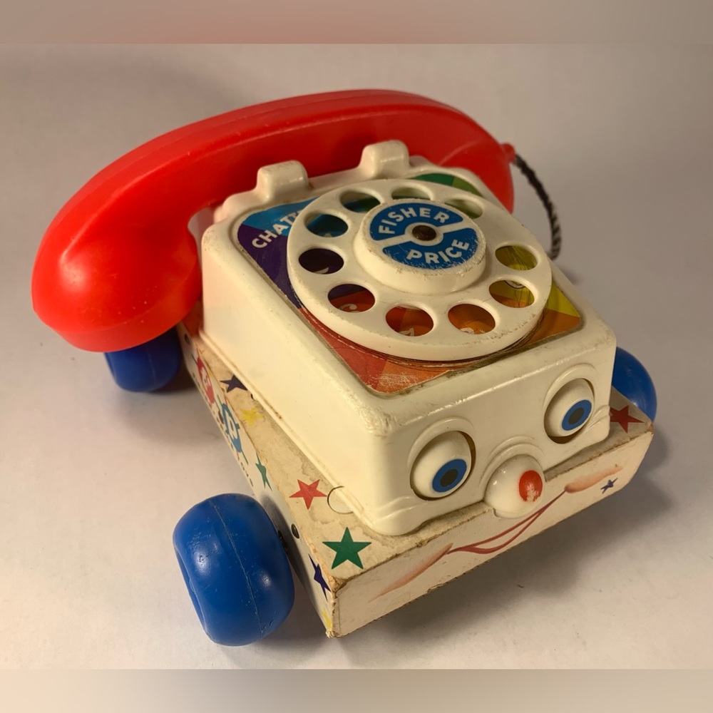 Vintage 1961 Fisher Price #747 Wooden CHATTER PHONE ROTARY TELEPHONE Pull Toy.